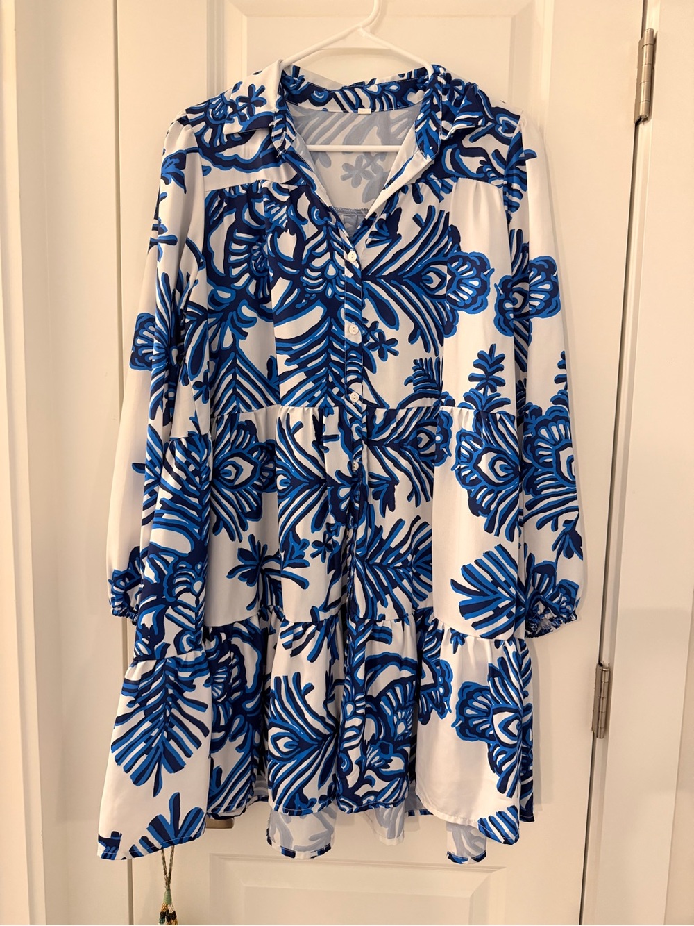 Blue Floral Print White Mini Dress